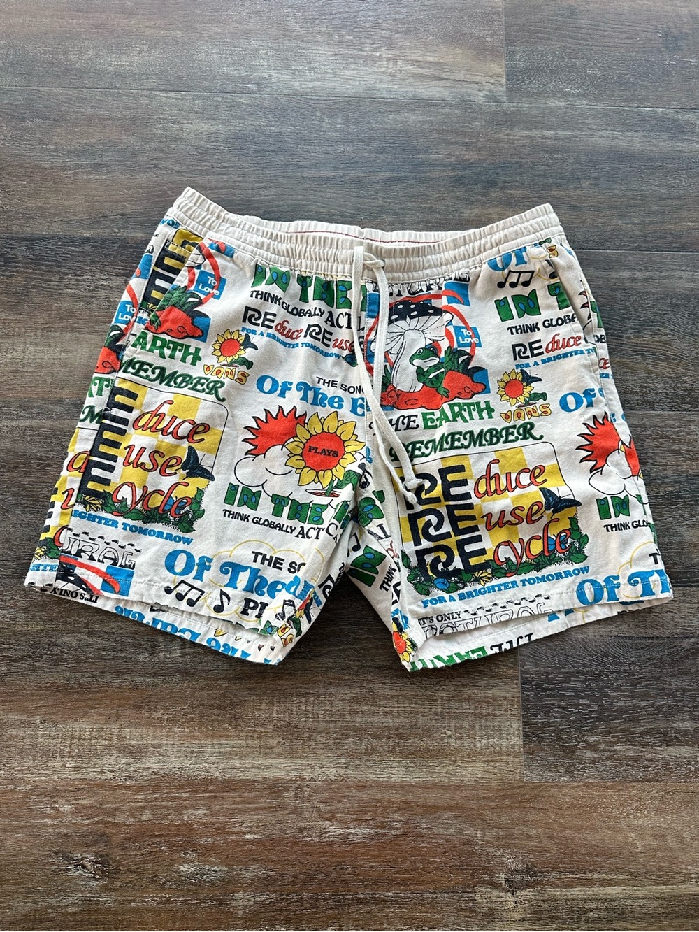Vans Eco Positivity Shorts Organic Cotton Retro Print Elastic Waist Size XL